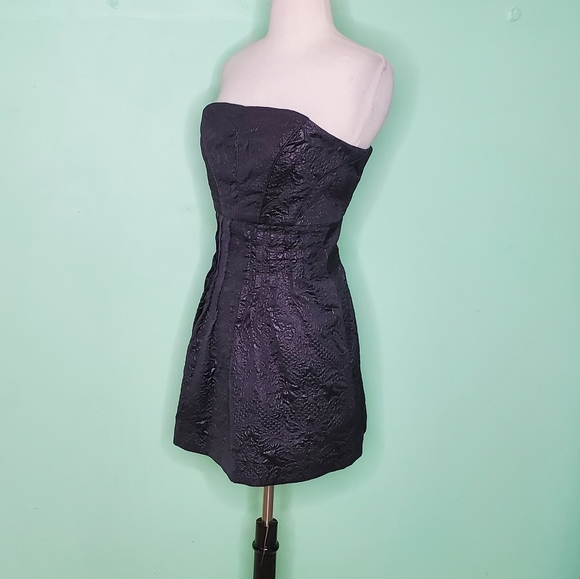 Tibi Strapless Black Brocade Mini Dress Bubble Hem Size 0 - Picture 4 of 9